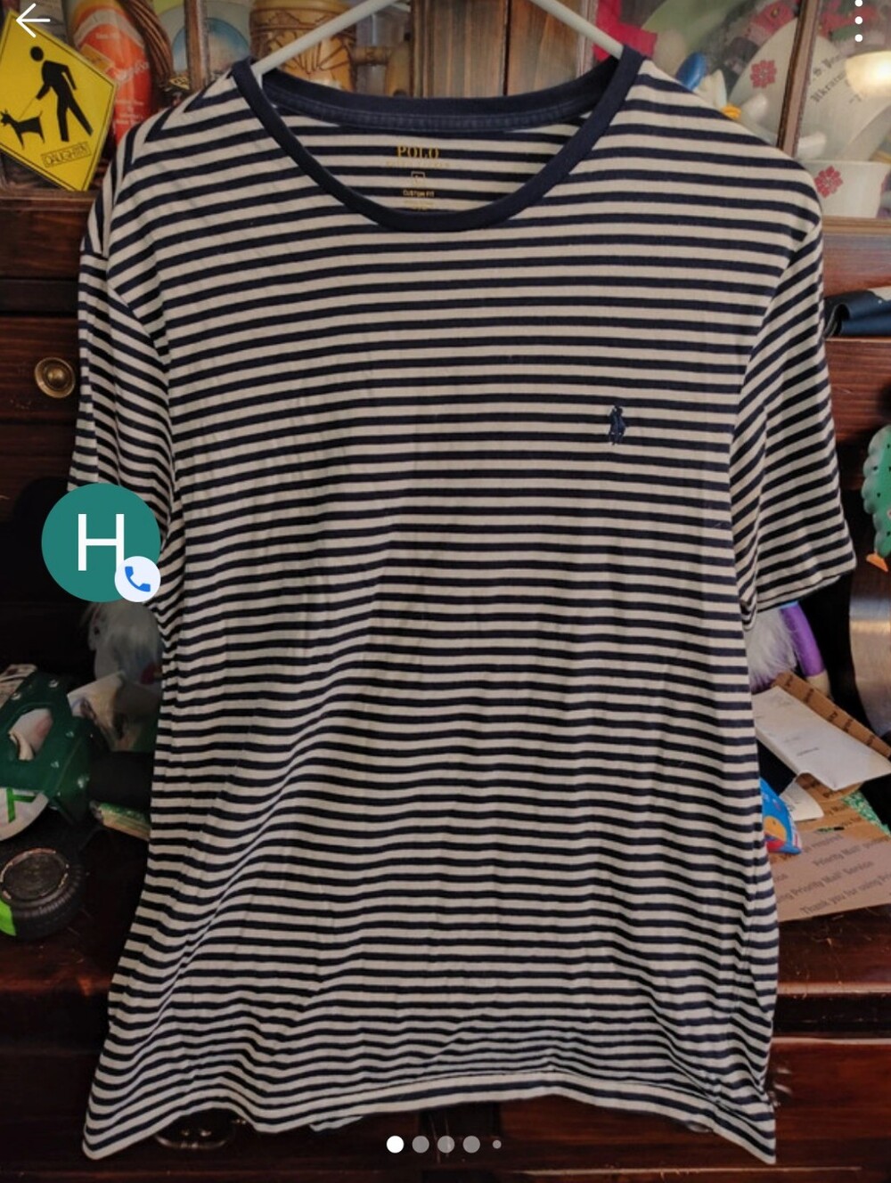 Polo by Ralph Lauren Navy & White Striped Crew Neck Tee